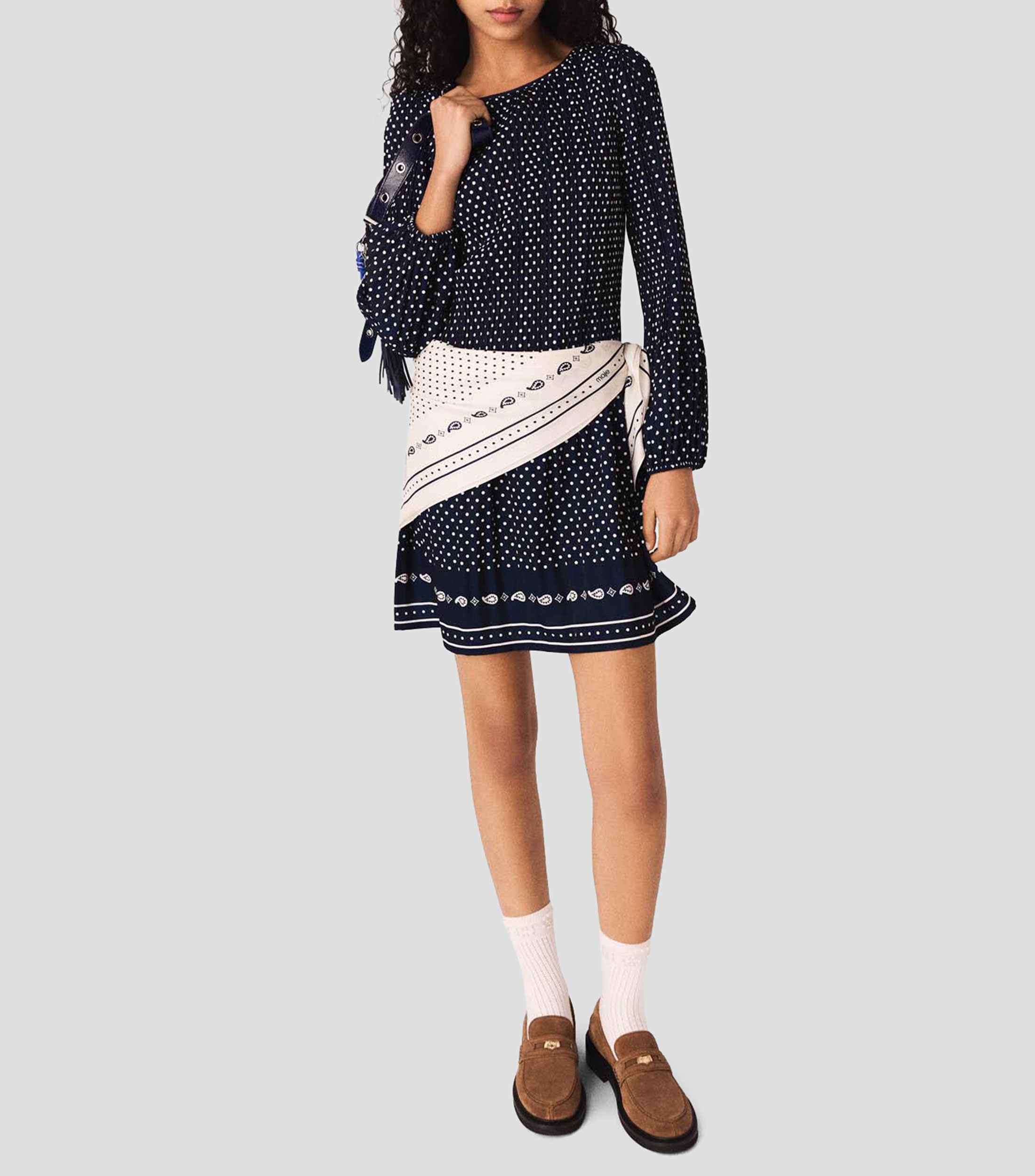 Vestido midi manga larga con polkadots Mujer